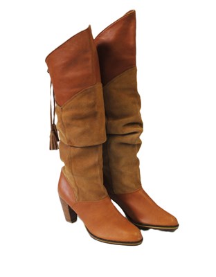 Lot 80 - Charlotte Ronson: a pair of tan ruched suede...