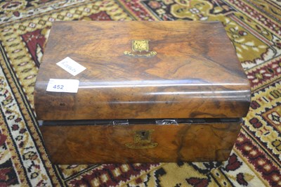 Lot 452 - A Victorian walnut jewellery box, the top...