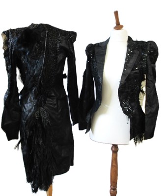 Lot 61 - Preen: two black beaded and feather jackets,...