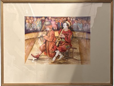 Lot 322 - PASCALE FILTOPOULOUS: Clownining watercolour,...