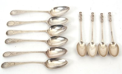 Lot 107 - Six George III bright cut teaspoons,...
