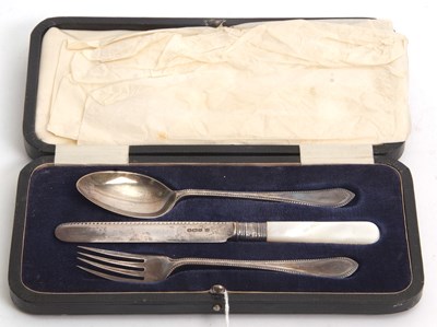 Lot 117 - A cased three piece silver christening set...