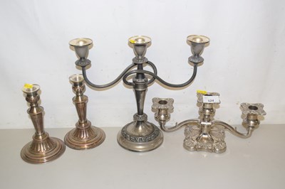 Lot 98 - A pair of silver plated candlesticks together...