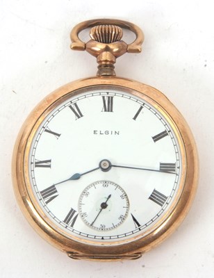 Lot 231 - A rolled gold Elgin open faced pocket watch,...