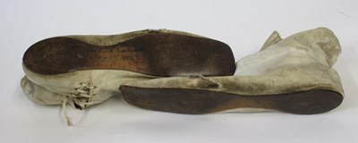 Lot 1 - A pair of mid 19th century silk shoes, c.1853,...