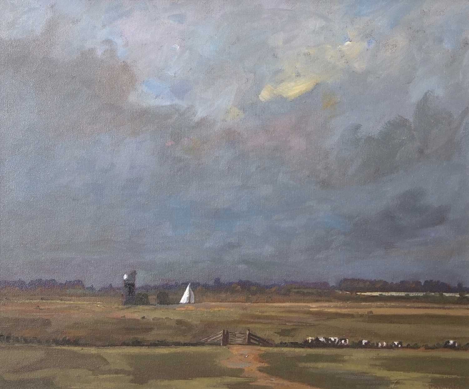 Lot 587 - John Rhoda (b.1946), Norfolk Broads view, oil...