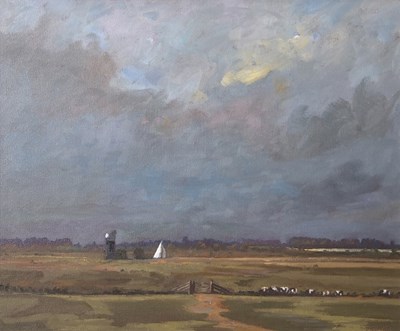 Lot 587 - John Rhoda (b.1946), Norfolk Broads view, oil...