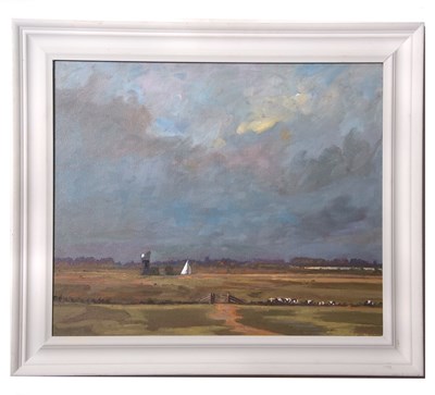 Lot 587 - John Rhoda (b.1946), Norfolk Broads view, oil...