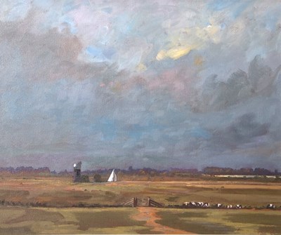 Lot 587 - John Rhoda (b.1946), Norfolk Broads view, oil...