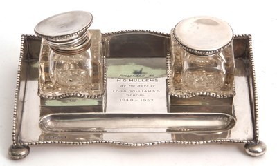 Lot 170 - A George V silver galleried doube ink stand of...