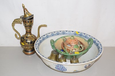 Lot 187 - Large wash bowl and contents including bells etc