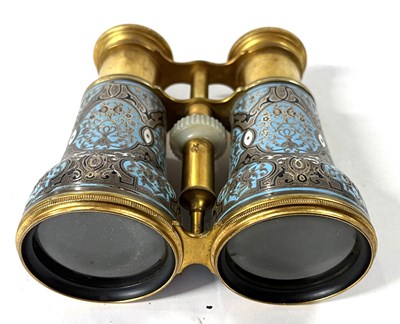 Lot 387 - A pair of French enamel opera glasses, mother...