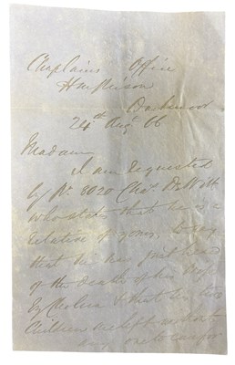 Lot 1099 - HM PRISON DARTMOOR. An appeal letter. 1866. On...