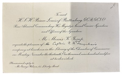 Lot 1090 - Invitation Card NAVAL. To Meet H.R.H Prince...