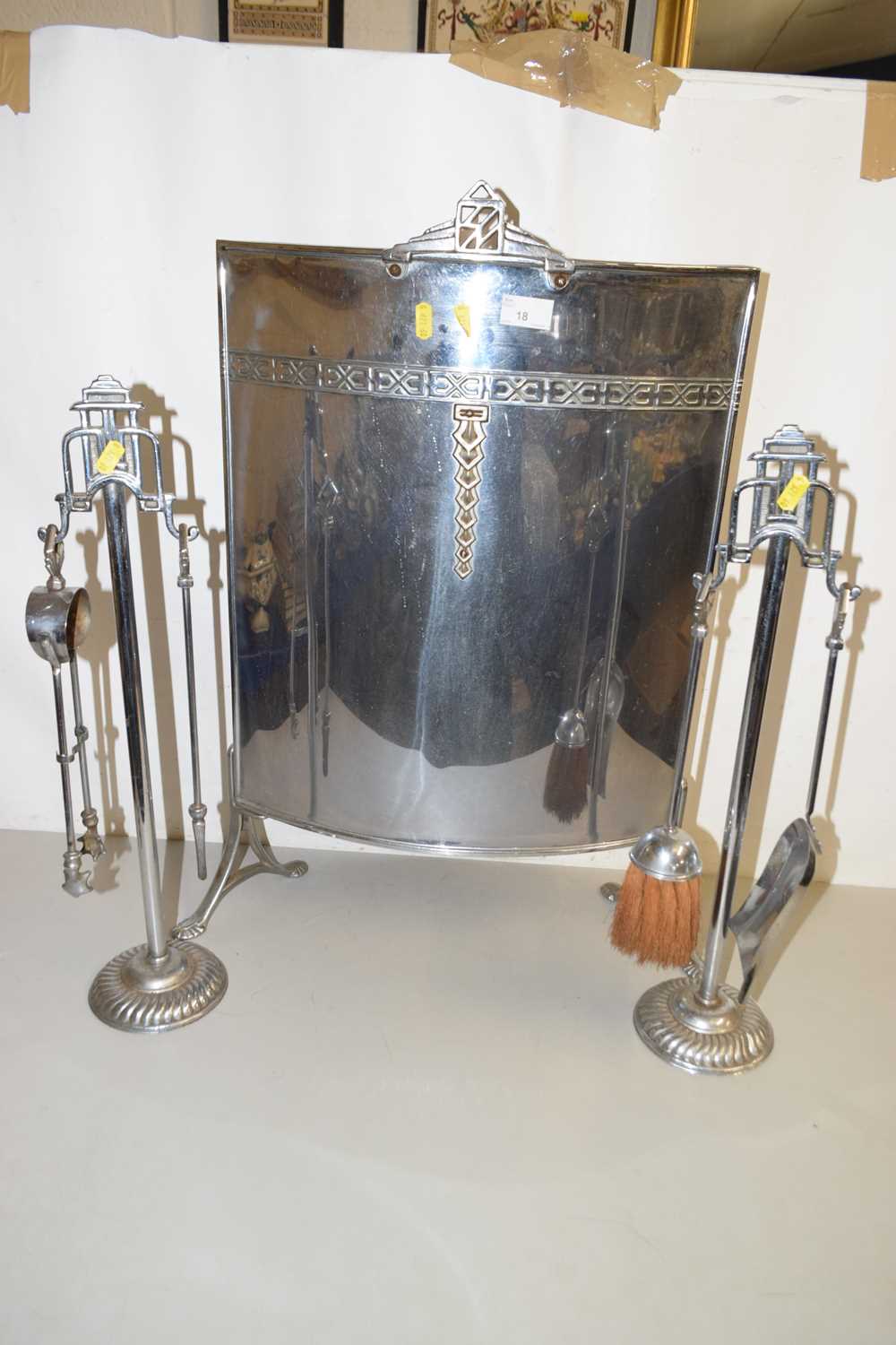 Lot 18 - A vintage chrome finish fire guard and two...