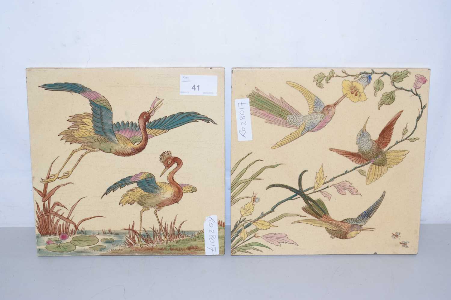 Lot 41 - A pair of Victorian tiles decorated with birds