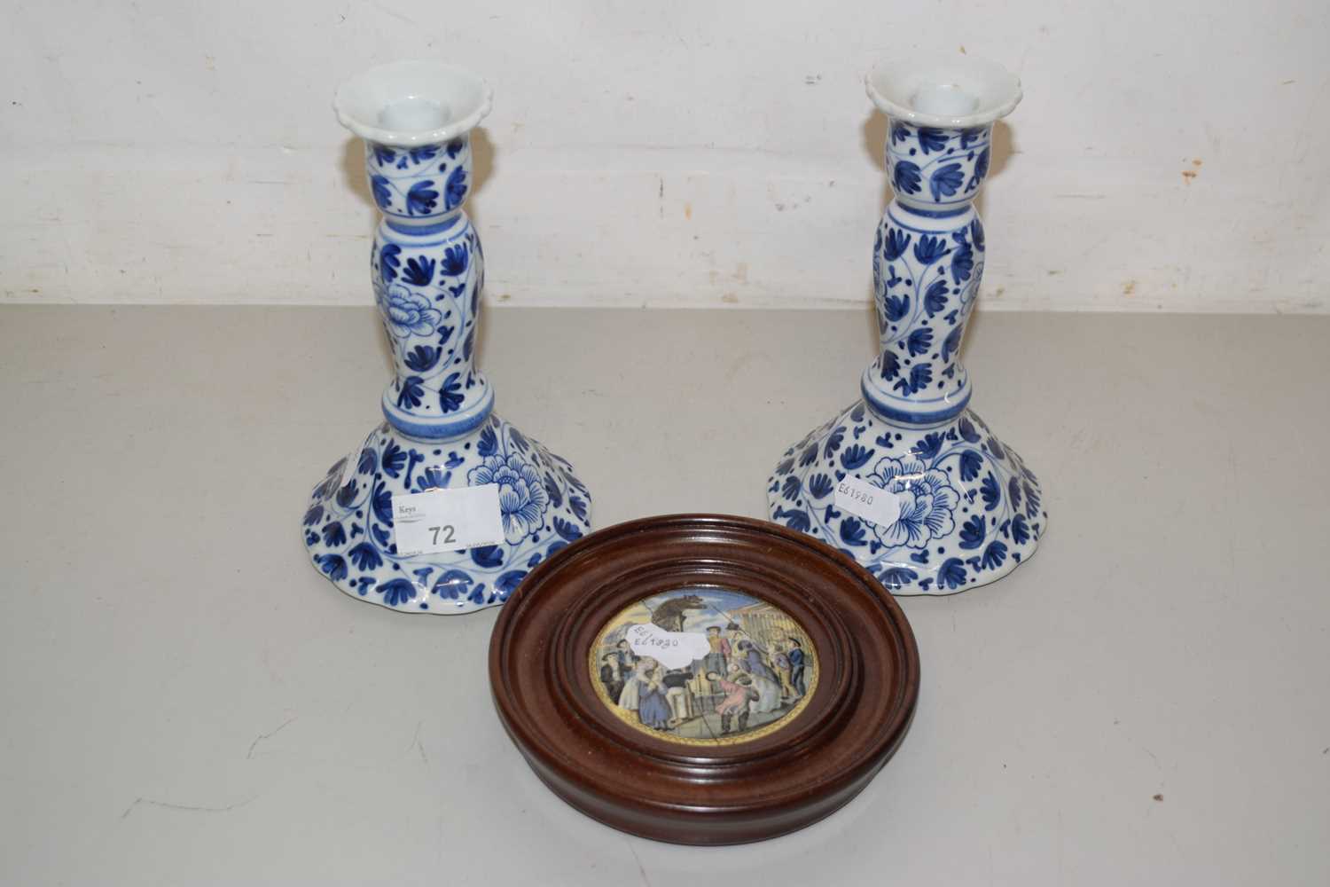 Lot 72 - A pair of modern blue and white candlesticks...
