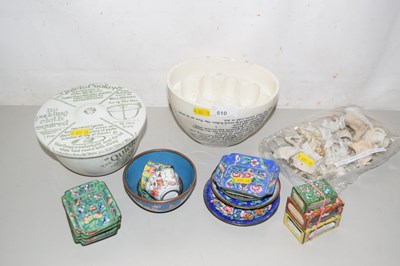 Lot 510 - Assorted ceramics, pie moulds, pipes, cake...