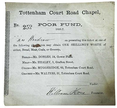 Lot 1257 - POOR FUND TICKET. Tottenham Court Road Chapel....