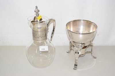 Lot 538 - White metal mounted decanter and small burner...