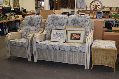 Lot 849 - A conservatory sofa with chair and footstool