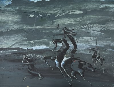 Lot 111b - C20th Surrealist School, Oil on paper, "Horses"...