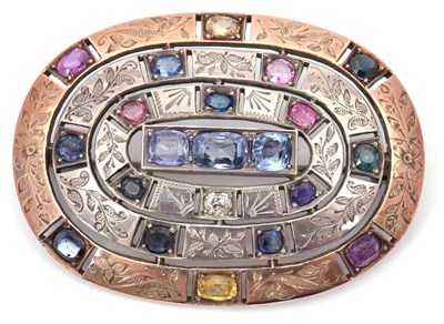 Lot 41 - A multi-colour sapphire brooch, set with blue,...