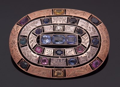 Lot 41 - A multi-colour sapphire brooch, set with blue,...