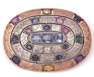 Lot 41 - A multi-colour sapphire brooch, set with blue,...