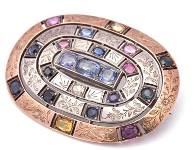 Lot 41 - A multi-colour sapphire brooch, set with blue,...