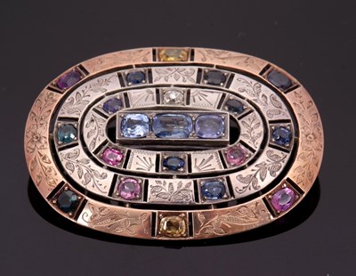 Lot 41 - A multi-colour sapphire brooch, set with blue,...