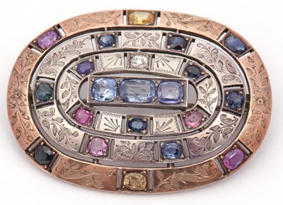 Lot 41 - A multi-colour sapphire brooch, set with blue,...