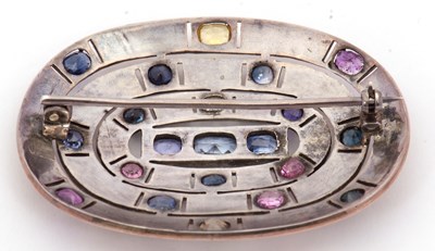 Lot 41 - A multi-colour sapphire brooch, set with blue,...