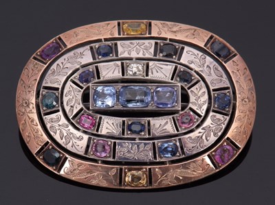 Lot 41 - A multi-colour sapphire brooch, set with blue,...