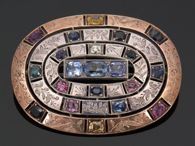 Lot 41 - A multi-colour sapphire brooch, set with blue,...