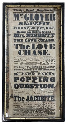 Lot 1142 - THEATRE ROYAL HAY-MARKET FRAMED PLAYBILL:...