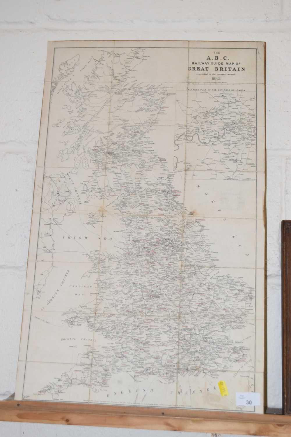 Lot 30 - A railway guide map of Great Britain mounted...
