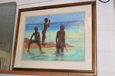 Lot 42 - J Sanders study of tribal figures at beach,...
