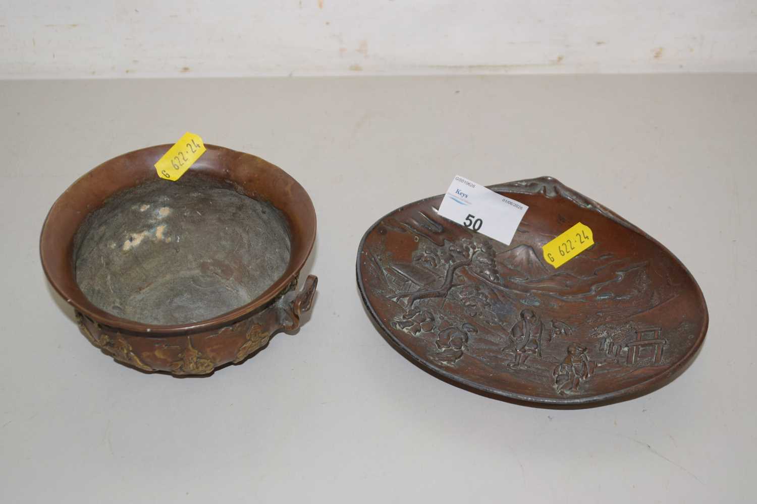 Lot 50 - An Oriental bronzed metal circular bowl and a...