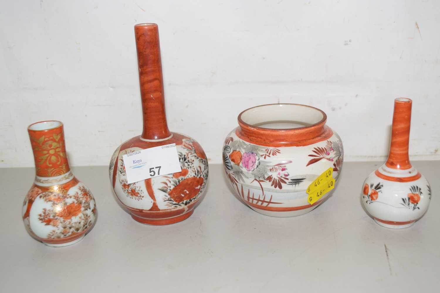 Lot 57 - Group of three small Japanese stem vases and...