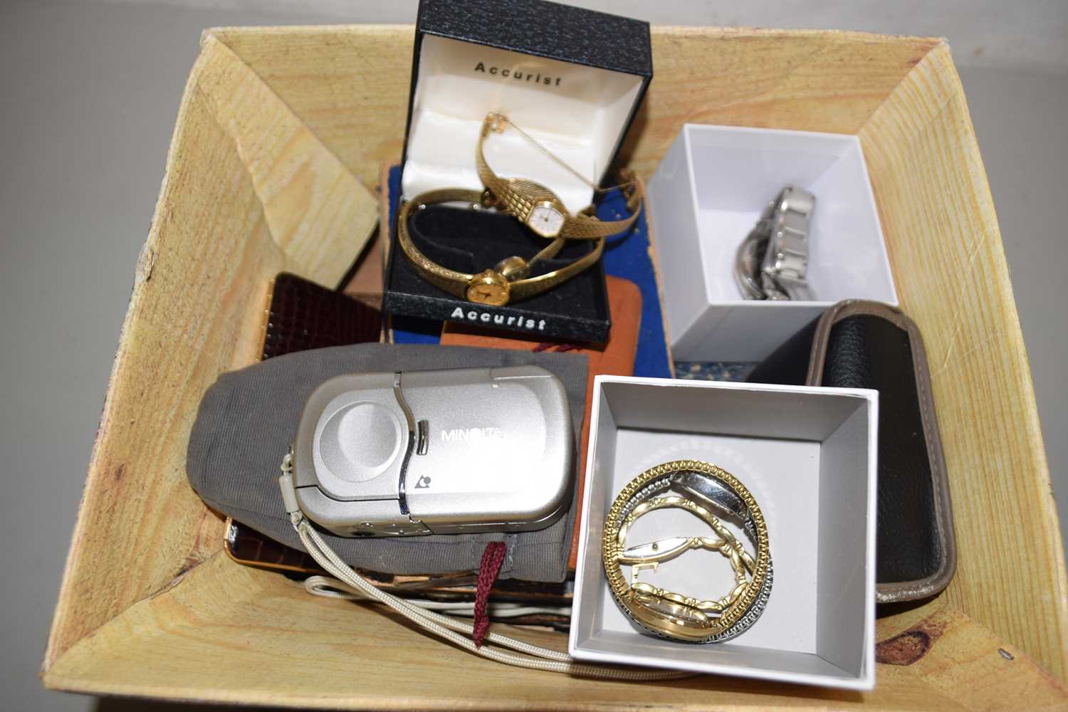 Lot 107 - A box of various assorted wristwatches, cased...