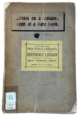 Lot 1117 - NOTTINGHAM. WITH ALS FROM THE AUTHOR. Notes on...