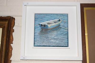 Lot 303 - Comtemporary study of a moored rowing boat,...