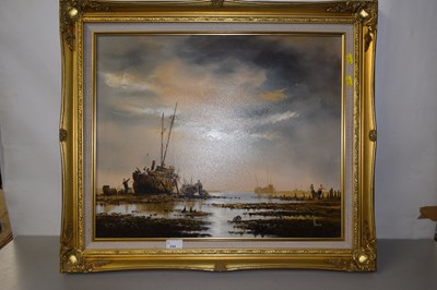 Lot 244 - Y Hammond study of moored boats, oil on canvas,...