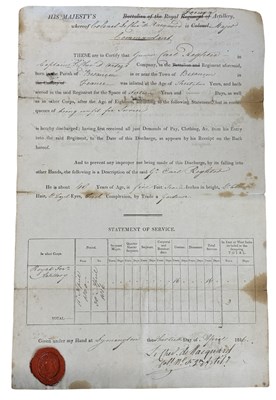 Lot 1100 - MILITARY. 1816 Discharge Certificate for a...