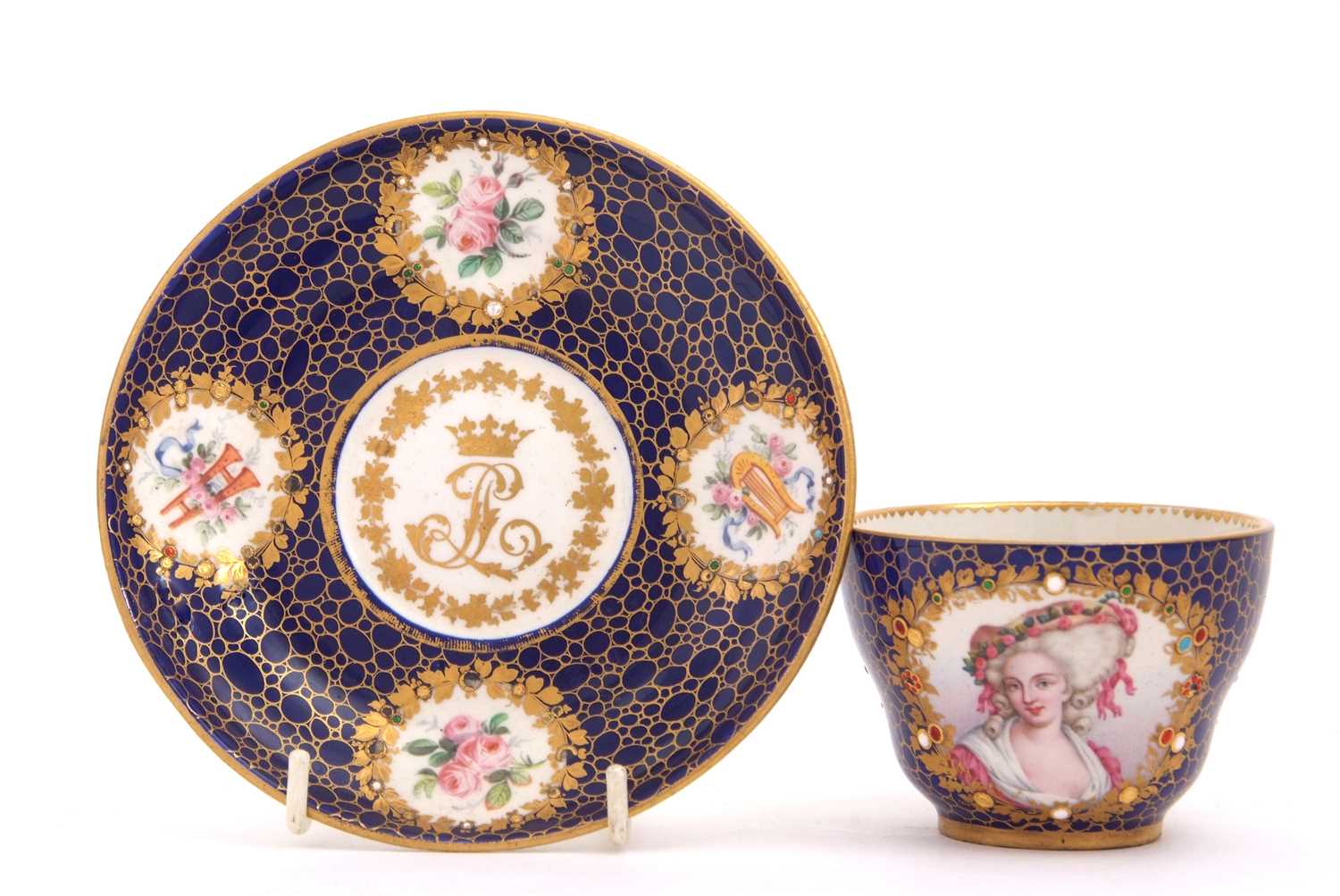 Lot 165 - Sevres Style Jewelled Cup and Saucer the cup...