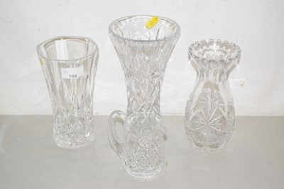 Lot 9 - A group of three crystal glass vases and a...