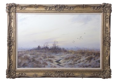 Lot 560 - Colin W.Burns (b.1944), Ducks alighting over a...