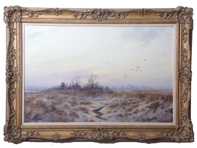 Lot 560 - Colin W.Burns (b.1944), Ducks alighting over a...
