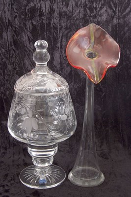 Lot 8 - Lead Crystal Engraved Jar and Cover with...